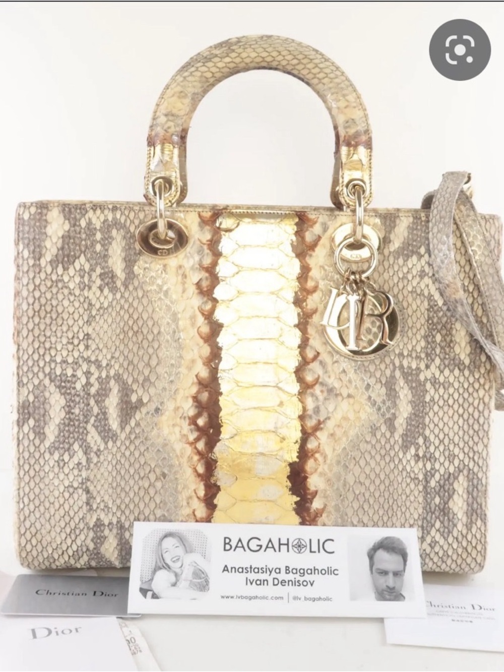 Dior Python Leather Lady Dior Satchel in Natural Beige and Gold
